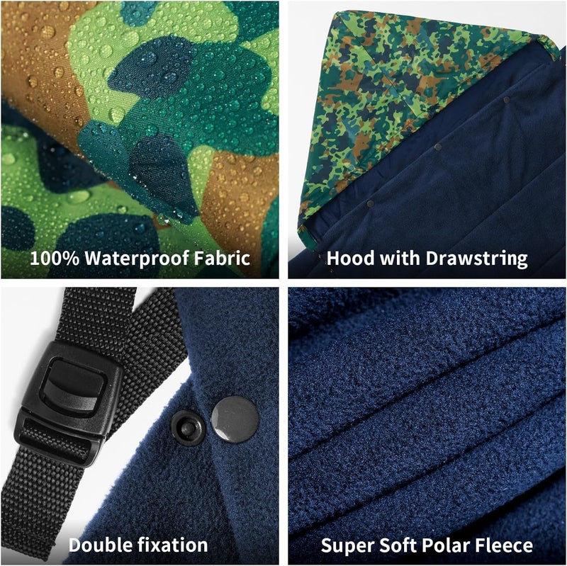 hotkoko Hooded Stadium Blanket, Waterproof Fleece Wearable Camping Blanket - Image 5